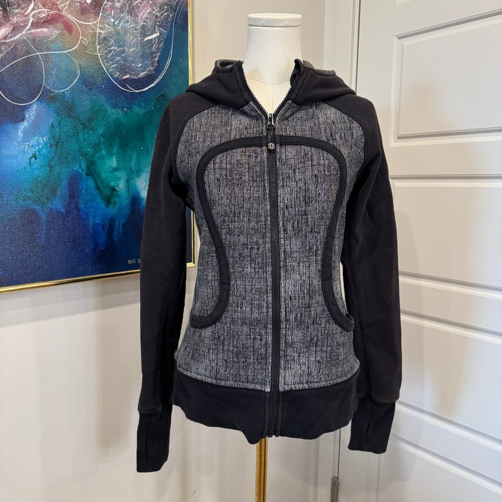 Y2K Lululemon Scuba Hoodie Full Zip Jacket Black White Space Dye Size 8 EUC